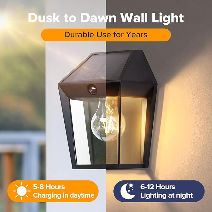 LUTEC Solar Wall Lights Outdoor, Solar Wall Lanterns with 3 Modes, Dusk to Dawn Motion Sensor Led Sconce Lights, Waterproof Exterior Front Door Porch Lights for Outside, Patio, Garage- 1Pack