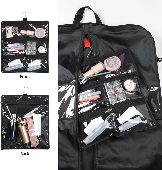 Zilink Heavy Duty Garment Bags for Travel with Accessory Pouch Carry on Suit Bags for Men Travel Convertible Hanging Suit Cover Bags for Women for Suit Shirts Coats Dresses, Black