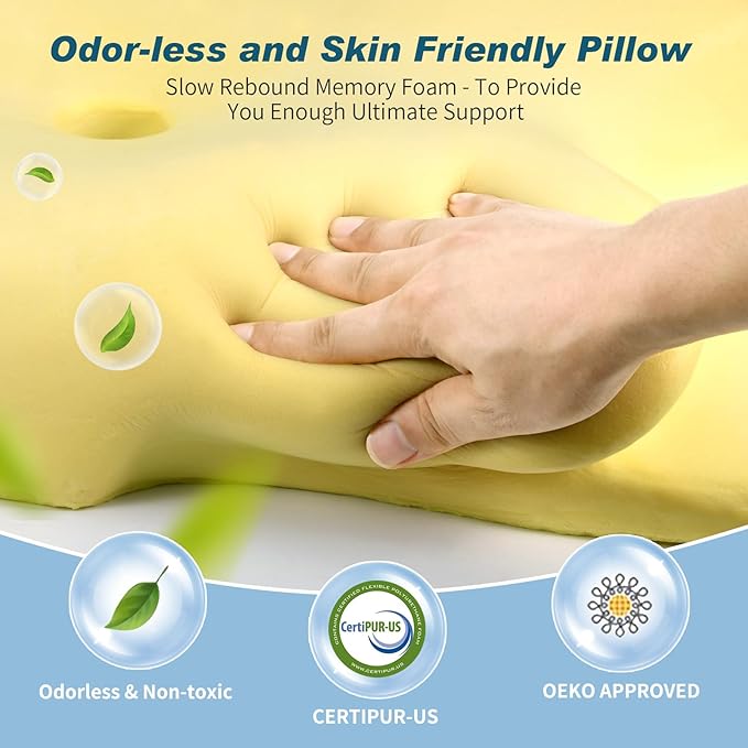 Cervical Neck Pillow for Pain Relief - Cooling Ergonomic Neck Support Pillow for Sleeping, Orthopedic Contour Memory Foam Pillows for Side, Back & Stomach Sleepers with Pillowcase