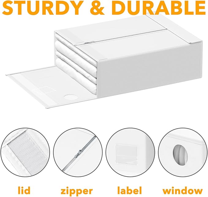 SpaceAid 12 Pack Bed Sheet Organizers and Storage, Foldable Sheet Organizer for Linen Closet, Sheets Set Folder Keeper with Window XL (Queen & King Size) Bedding Container (White, 12 Pack)