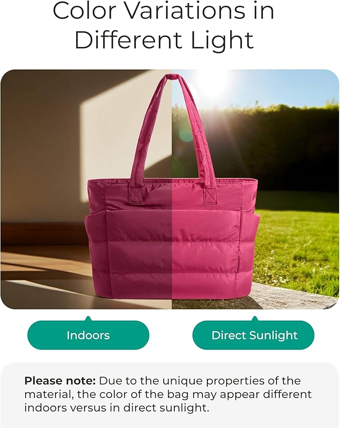 BAGSMART Tote Bag for Women, Lightweight Puffy Tote Bag with Compartments Shoulder Bag Handbag for Travel, Work, Gym,