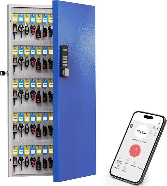 WeHere 120 Key Lock Box Wall Mount, Smart Security Storage Lockbox, Key Cabinet use APP Bluetooth/Fixed/Dynamic Password/OTP Share Unlock, Key Management for Valets/Realtors/Office