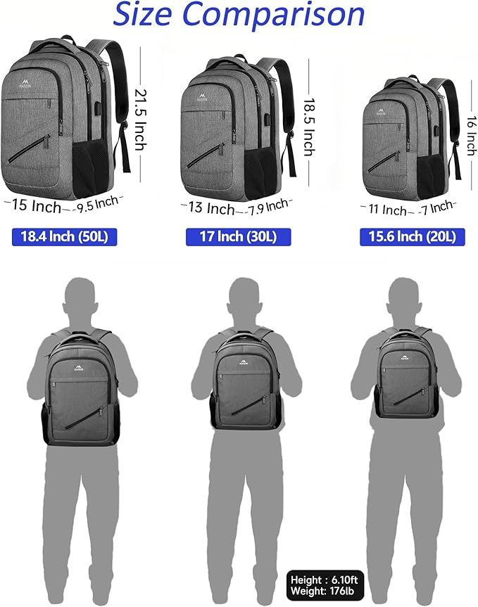 MATEIN 18 Inch Laptop Bookbag, 50 L Extra Large School Laptop Backpack with Luggage Strap and TSA Laptop Compartment for Men Women, Waterproof Carry On Computer Bag for Students Teachers, Grey