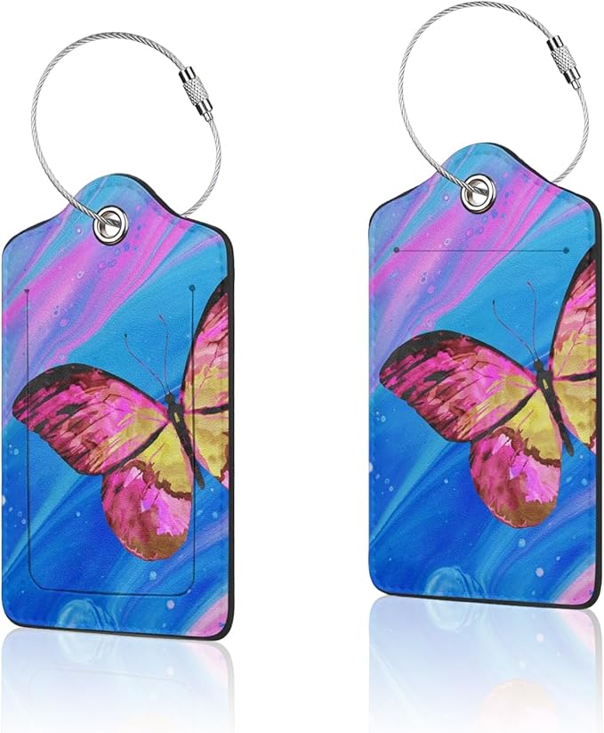 2 Pack Luggage Tag for Suitcase, Cute Unique Leather Suitcase Tags Identifiers with Privacy Name Address Labels & Durable Steel Loop for Women Men Travel