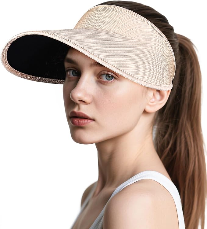 Sun Visor Hats for Women,UPF50+ Wide Brim Sun Hats Adjustable Foldable Beach Hats for Daily Travel