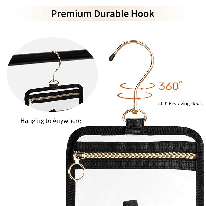 Toiletry Bag for Men, Clear Hanging Toiletries Bag for Travelling, Transparent Makeup Bag Organizer Portable Skincare Cosmetic Pouch for Women, 3 Compartment