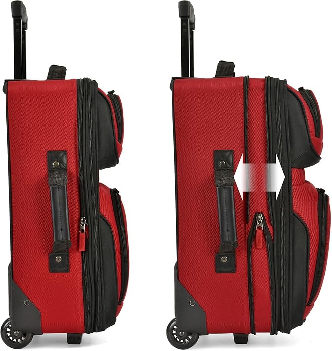 U.S. Traveler Lightweight Rolling 20" Carry On Luggage Softside Suitcase, Red, 2 Wheel Single