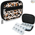 Serfeymi Weekly Travel Pill Organizer Pill Case for Purse with Removable 7 Day Pill Box, Fashionable Travel Medicine Organizer Pill Container for Medicine, Vitamin, Supplement - Brown 02 + Pill Box
