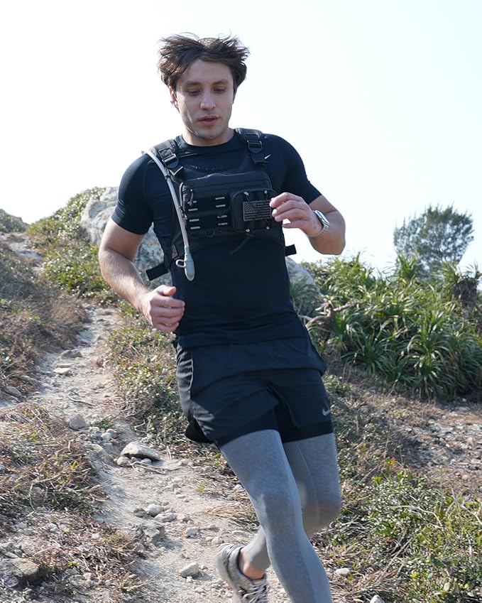 Running Vest with 2L Water Bladder, USA Original Patent, Lightweight Adjustable Chest Pack with Pistol Holster, Reflective Running Hydration Vest for Women Men for Marathon