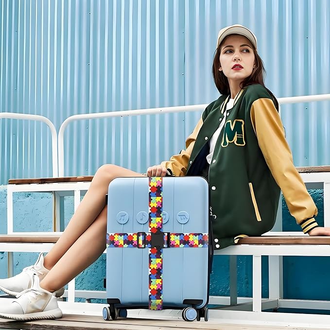 Puzzle Luggage Straps for Suitcases, Adjustable Luggage Travel Belts to Keep Luggage Security While Travel, Strong Polyester Fabric, Easy-to-Recognize Stylish Design Travel Accessories, 2 Pack