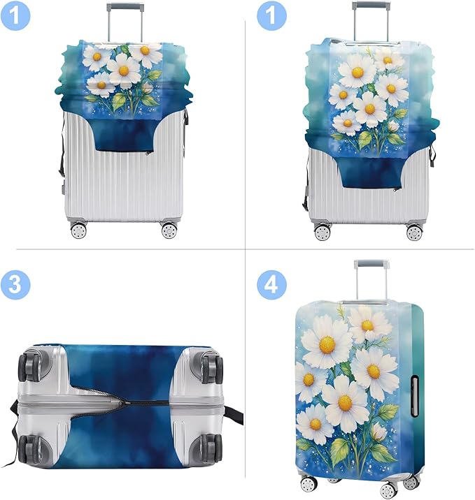 Luggage Cover Washable Suitcase Protector Anti-Scratch,Stretchable Fit for 20-34Inch Luggage Durable Travel Bag Cover with Zipper Closure (Flower-2, S(fits 20-22inch suitcase))