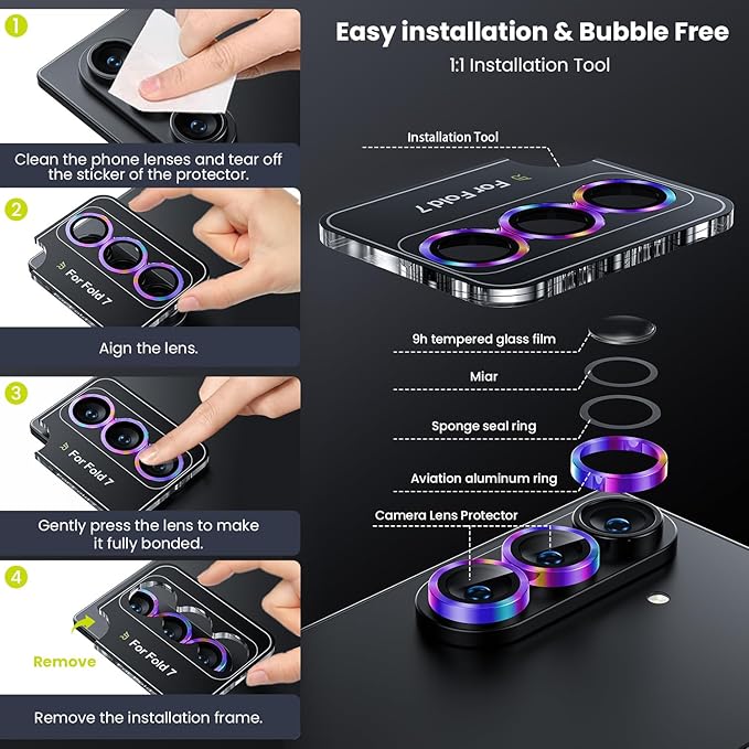 WSKEN for Z Fold 7 Camera Lens Protector Case Cover - Ultra HD Anti-Reflective Tempered Metal Glass Anti Scratch Rear Camera Screen Protector Film for Samsung Galaxy Z Fold 7 5G Accessories,Colorful