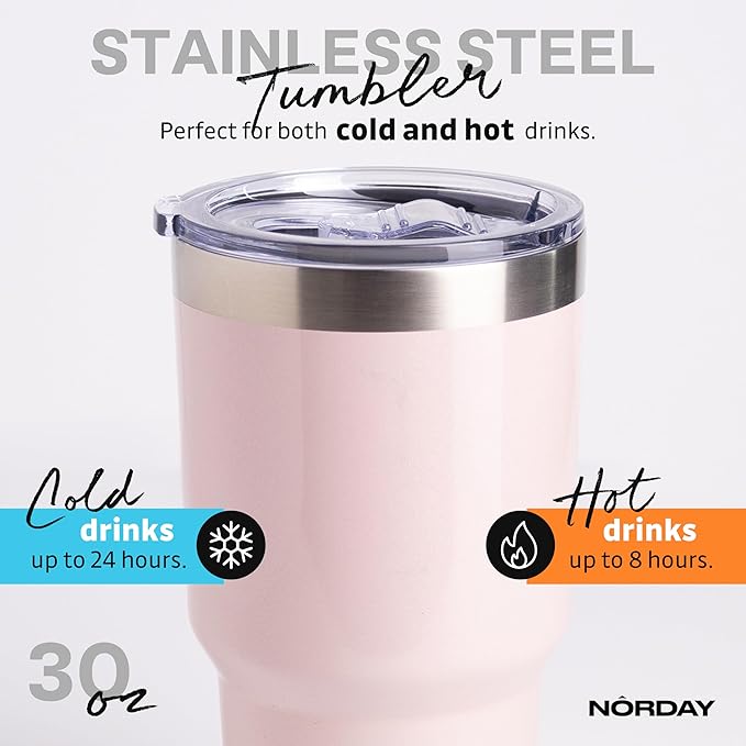 NORDAY | Tumbler with Lid - 30oz - Blush Glitter Insulated Tumbler - Stainless Steel Tumblers - Double Wall Insulated Travel Coffee Mug for Car Cup Holder - Keeps Temperature for 24hr - Anti Spill Lid