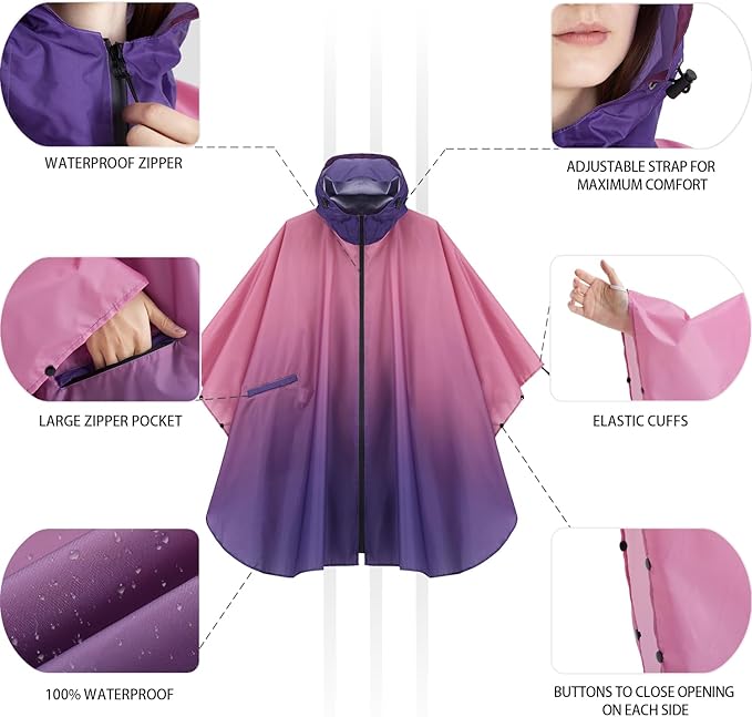 Rain Poncho Jacket Coat Hooded Zipper Style for Women/Men/Adult with Pocket
