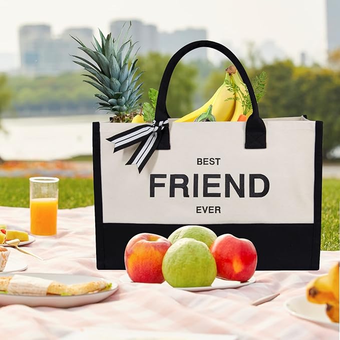 TOPDesign Embroidery Canvas Tote Bag for Women, Friendship Gifts for Best Friend, Sister, Friend Appreciation Birthday Gifts, Personalized Present Bag for Beach, Holiday