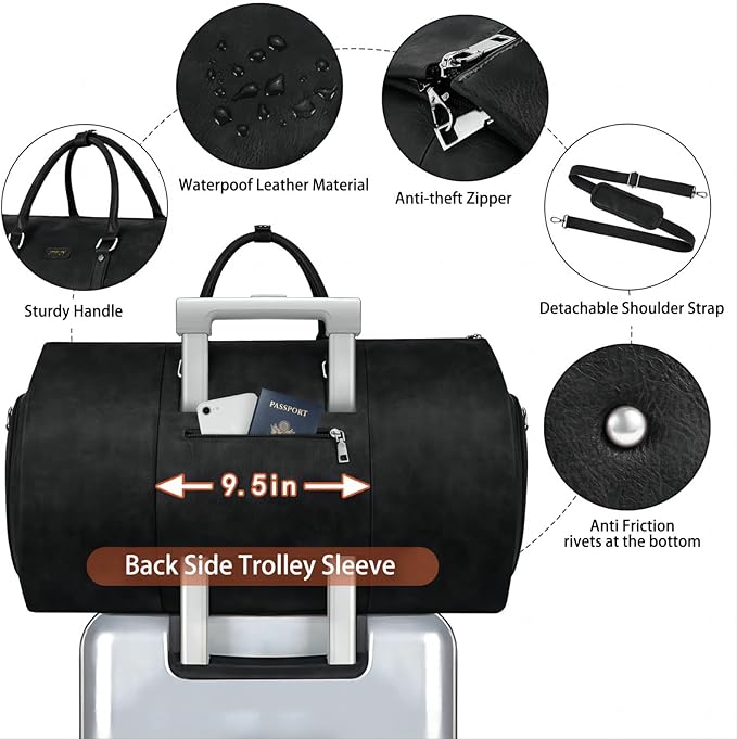 Garment Bag for Travel, Convertible Carry on Garment Duffel Bag for Men 3Pcs Weekender Bag 2 in 1 Hanging Suitcase Suit Bag