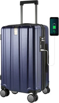 KROSER Hardside Expandable Carry On Luggage with Spinner Wheels & Built-in TSA Lock, Durable Suitcase Rolling Luggage with USB Port, Carry-On 20-Inch, Navy Blue