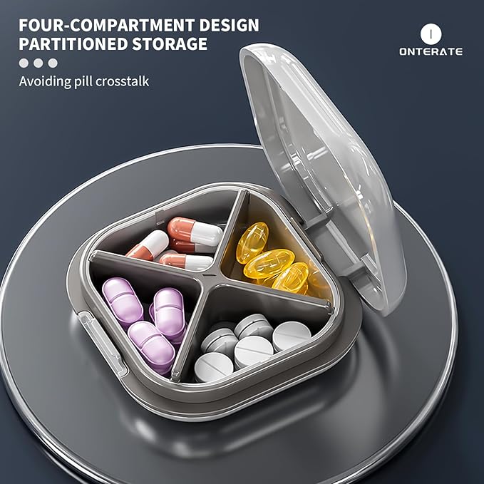 Small Pill Case, Travel Pill Box, Portable Pill Organizer, Pill Container for Pocket 4 Compartments, Daily Compact Travel Medicine Holder for Vitamins Medication (Pink)