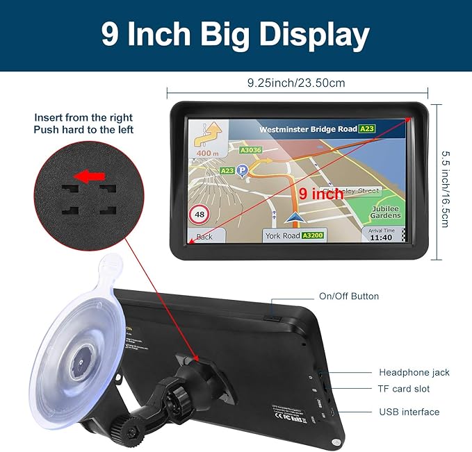 Car GPS Navigation, 2025 Map 9 inch Touch Screen Car GPS Navigation System, Voice Turn Direction Guidance, Support Speed and Red Light Warning(Free Update Lifetime Map)