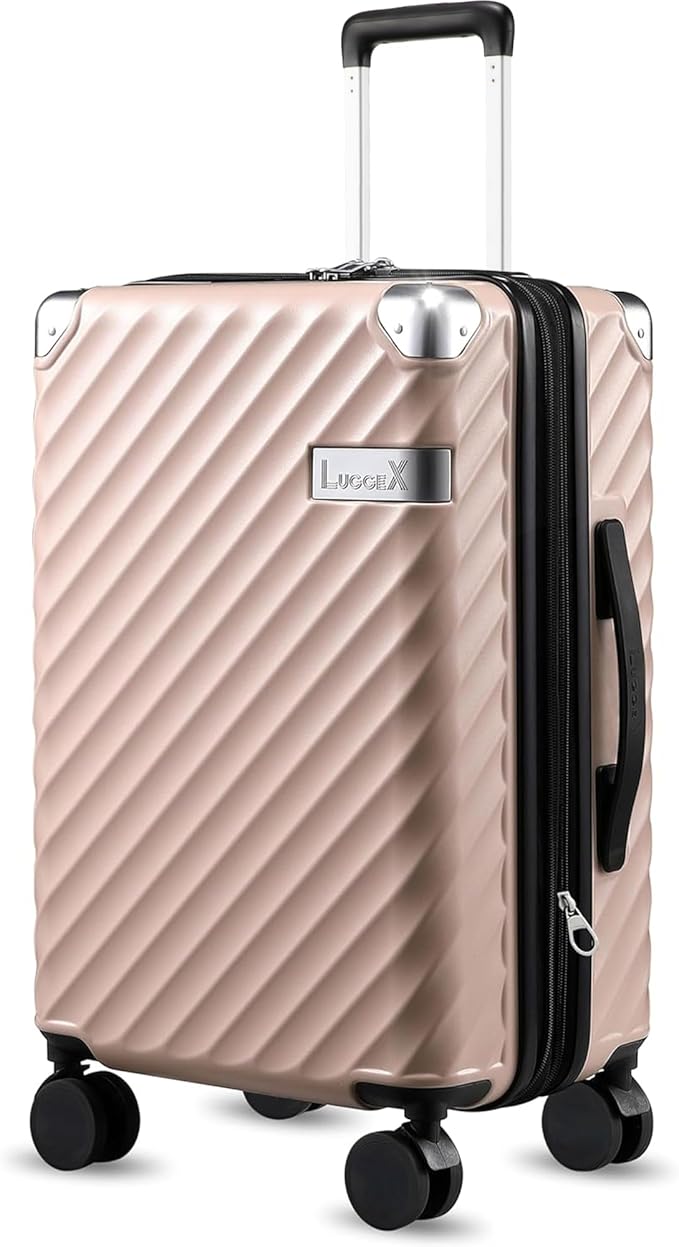 LUGGEX Luggage with Spinner Wheels, Polycarbonate Expandable Hard Shell Suitcase, Carry On 20 Inch, Pink