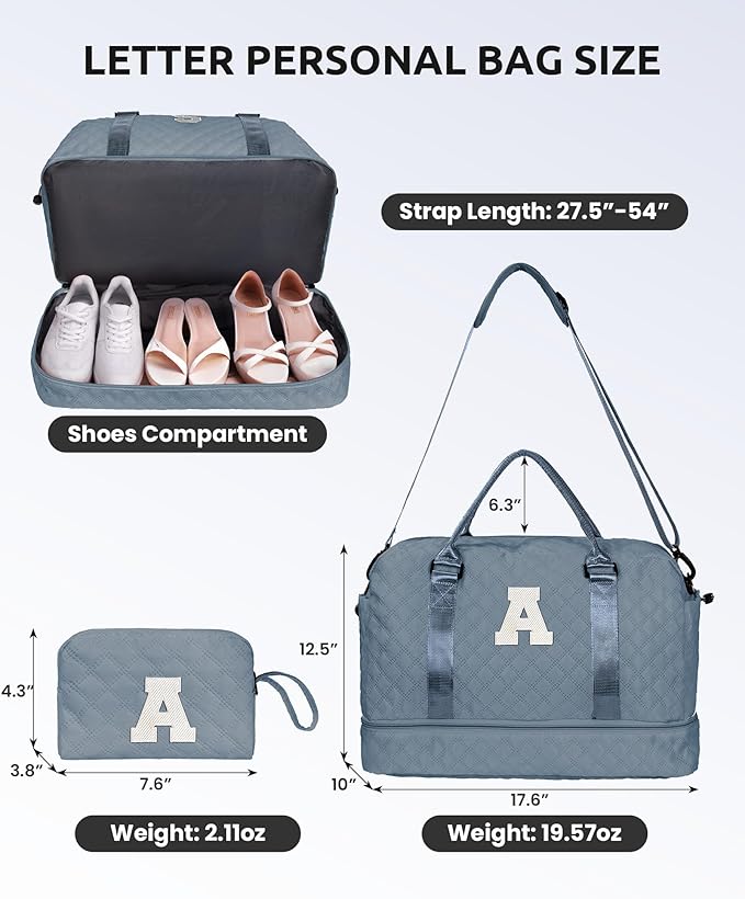 Gifts for Girls-Duffle Bag with Shoe Compartment, Personalized Weekender Bag, Overnight Bags for Women, Letter Travel Bag with Makeup Bag，Tween Girls Trendy Stuff Gift (Letter B)