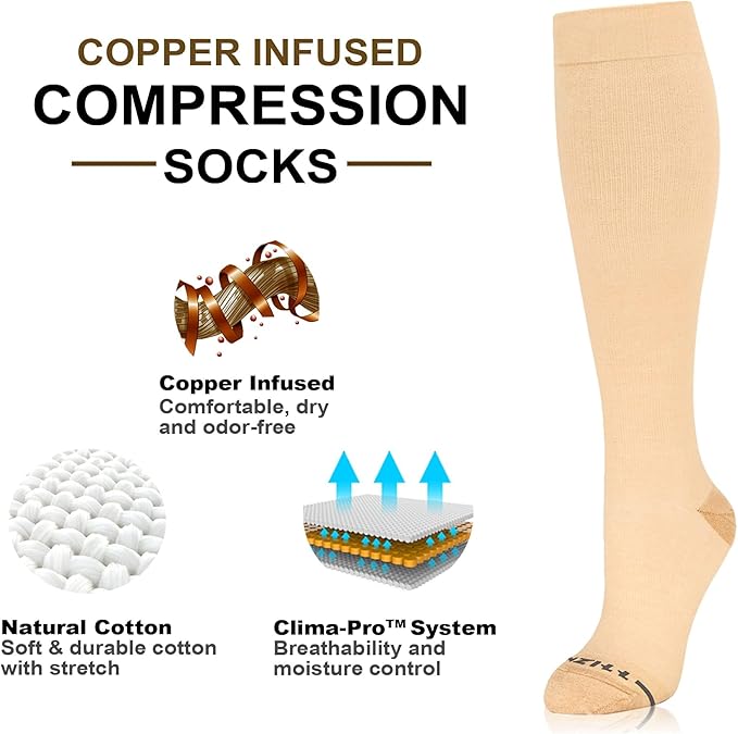 NEWZILL Copper Compression Socks for Women & Men 15-20mmHg Cotton Rich Odor Control Dress Socks for Business Casual Running Medical Athletic Support, Edema Diabetic Relief