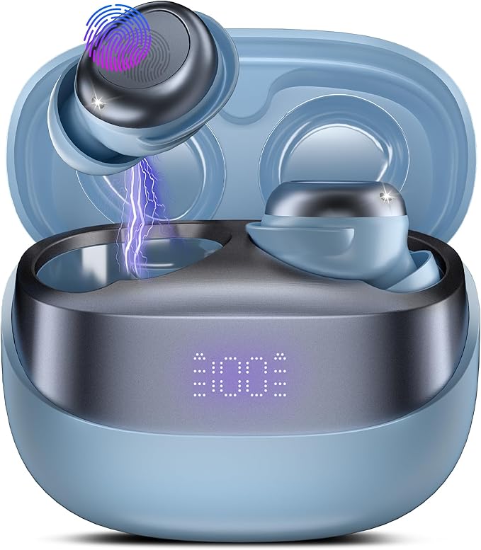 Sleep Earbuds Bluetooth 5.4 in Ear Light-Weight Headphones, Mini Sleep Headphones Small Design for Side Sleepers, 47H Playtime with Charging Case, Clear Calls Earphones, Light Blue