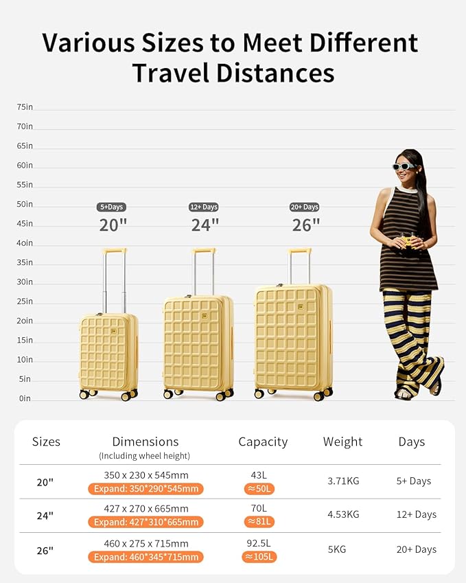 aji Expandable Top Opening Carry On Luggage Airline Approved, 20 Inch Lightweight Hardside Carry On Suitcase with Spinner Wheels, Travel Luggage with Laptop Compartment for Women Men, Cheese Yellow