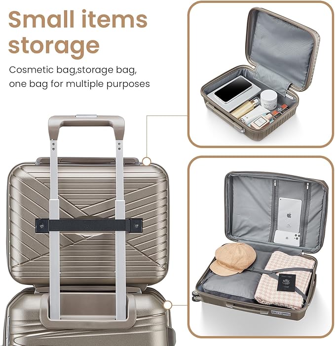 Campfun Luggage 4 Piece Sets, Expandable Carry On Luggage Set Hardshell PP, Suitcase Set with Double Spinner Wheels, Checked Durable Lightweight with TSA Lock, 14in 20in 24in 28in-Champagne(C)