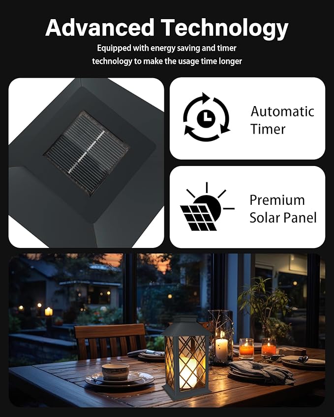 SHYMERY Solar Lanterns Outdoor Waterproof, 14 Inch Outdoor Lanterns with LED Flickering Flameless Candles,2 Pack Hanging Black Lantern Decorative for Patio,Front Porch,Balcony,Outside,Table Decor