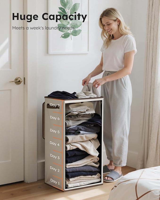 SOLEDI Laundry Hamper with Lid 100L Large & Tall Collapsible Laundry Basket, Clothes Hamper with Bag Removable Easy to Carry, Dirty Hampers for Bedroom, Bathroom, Dorm, College, Off-White