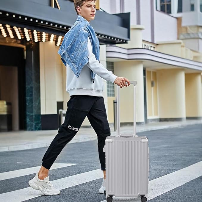 AnyZip Luggage PC+ABS Aluminum Frame Zipperless Checked Luggage Hard Shell Suitcase with TSA Lock Double Spinner Wheels 28 Inch Silver