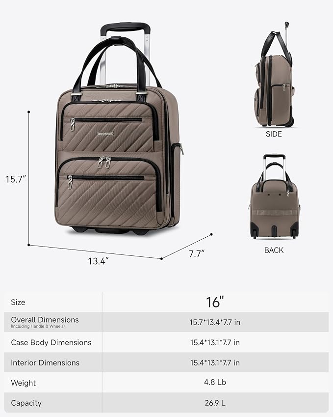 LUGGEX Underseat Carry On Luggage with Wheels, Stylish Lightweight Under Seat Luggage, Soft Sided Personal Item Suitcase for Short Trip (Cafe Latte, 16 Inch)