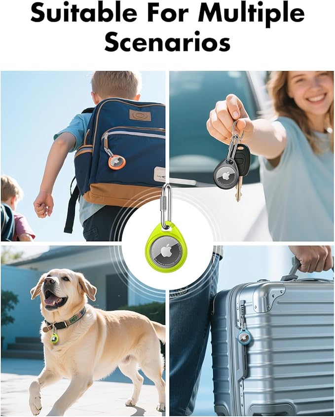 UNBREAKcable AirTag Holder for Apple - 4 Pack Air Tag Case [Professional Carabiner] [Waterproof] [Shockproof] TPU AirTag Keychain for Kids, Pets, Keys, Luggage, Backpacks
