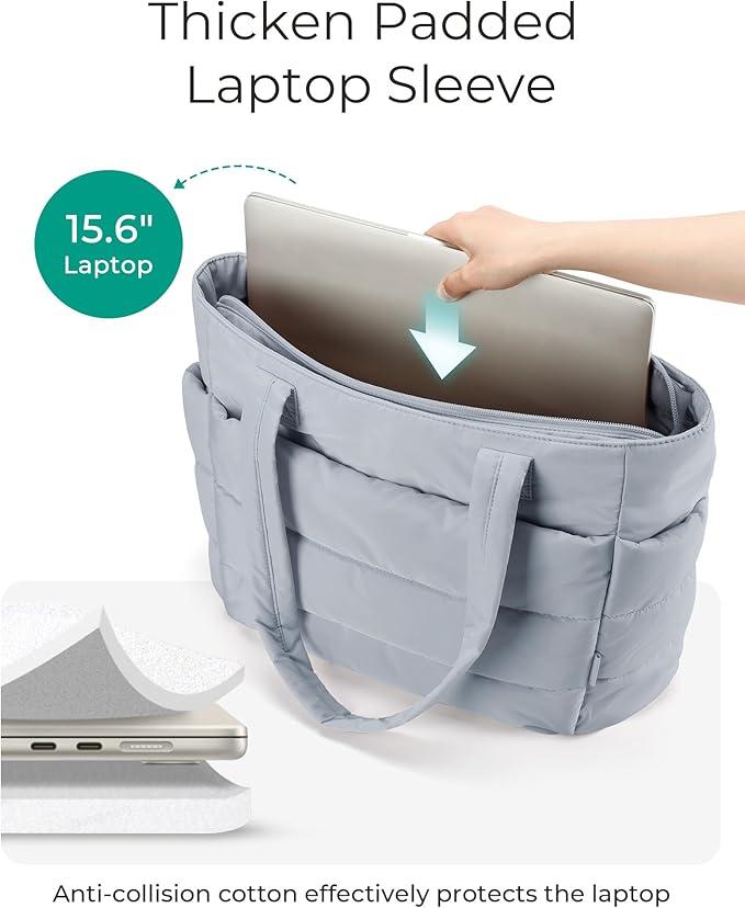 BAGSMART Tote Bag for Women, Lightweight Puffy Tote Bag with Compartments Shoulder Bag Handbag for Travel, Work, Gym,