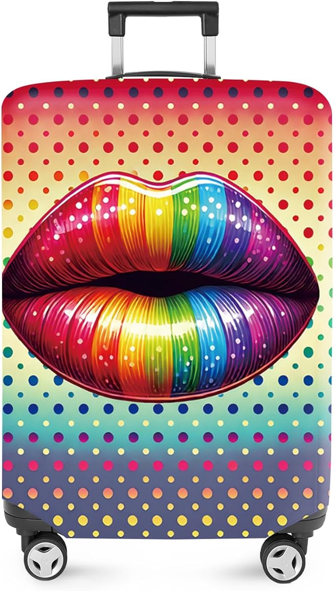 ANNA QUEEN Pop Art Rainbow Lips Luggage Cover, Colorful Suitcase Protector with Bold Lip Design, Stretchable, Washable Travel Cover for 20-22 Inch Luggage, Fun & Fashionable Style