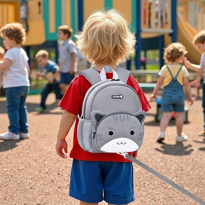 Padgene Toddler Backpacks Kids Preschool Backpack Waterproof Neoprene Animal Schoolbag Lunch backpack 3D Cartoon Cat Mini Travel Bag for Boys Girls Ages 3-5