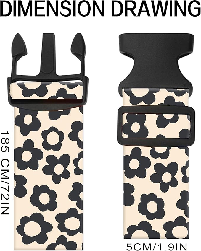 Luggage Straps for Suitcases, Adjustable Travel Belt, Durable Wide Luggage Strap, Cute Suitcase Strap Identifiers with Buckle, Bag Straps for Luggage, Cute Black Daisy