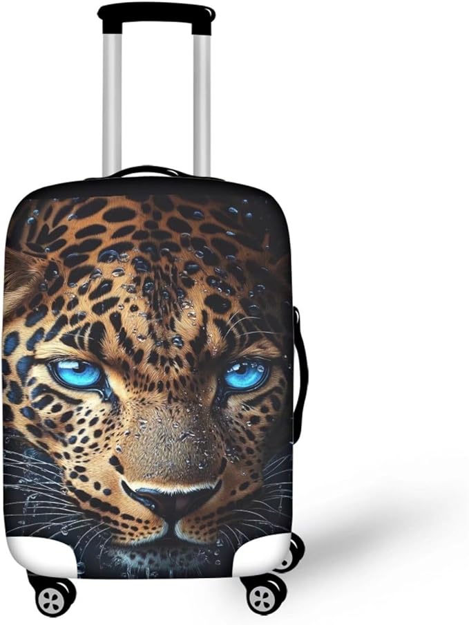 Cool Laopard Luggage Cover Universal Fit 22-25 Inch, Animal Print, Polyester+Spandex, Water Resistant, Spinner Wheels, Stretchable Strap, Travel Accessory - Suitcase Cover