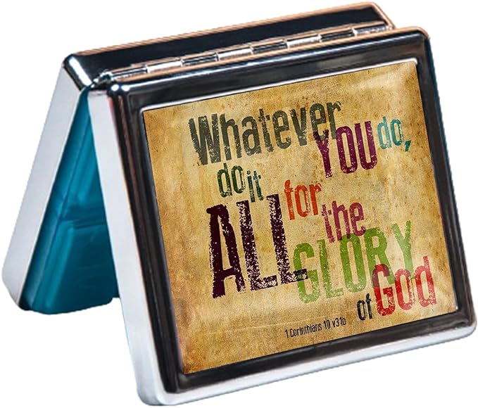 Silver Vintage Pill Box 7 Day Metal Pill Box with Mirror and 8 Compartments Cute Travel Pill Organizer for Purse (Christian Bible Verse)