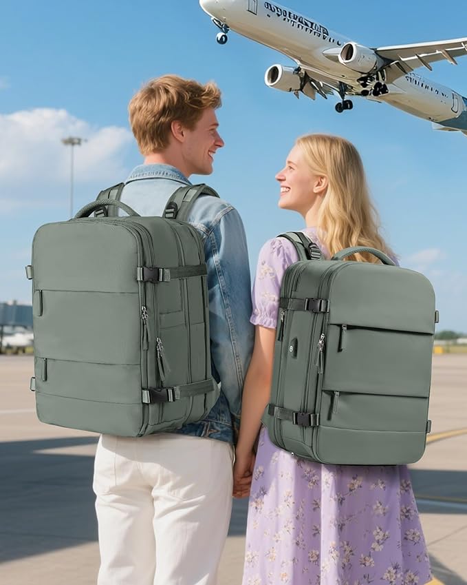 Vacuum Backpack With Vacuum Compression,Expanded Travel Laptop Backpacks For Women Men,Carry On Backpack Vacpack Backpacks With Pump Seal Packing, Personal Item Travel Bag Olive Green