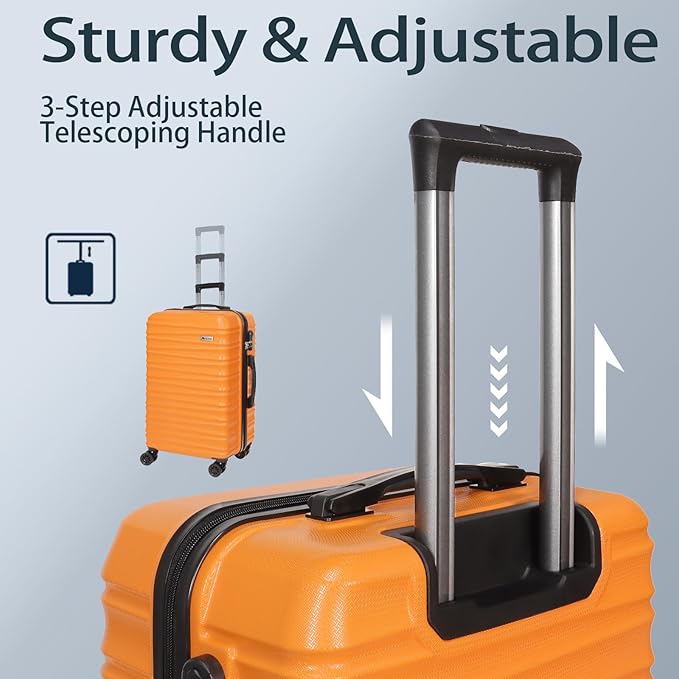 Luggage Set 3 Pieces (20/24/28) -Suitcase Set - Carry on Luggage with Wheels - Check-in Luggage - PC + ABS Durable Suitcase Rotating Silent Wheels Hardside Luggage with Spinner Wheels,5pcs (Orange)