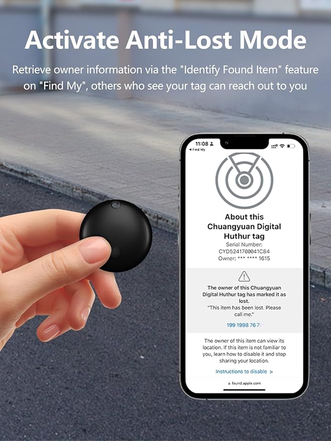 Tracker Tags, Item Finder Work with Apple Find My (iOS Only), Tracking Device Locator Smart Tag for Luggage, Keys, Wallet, Bike, Pets, Bags (Black, 4 Pack)