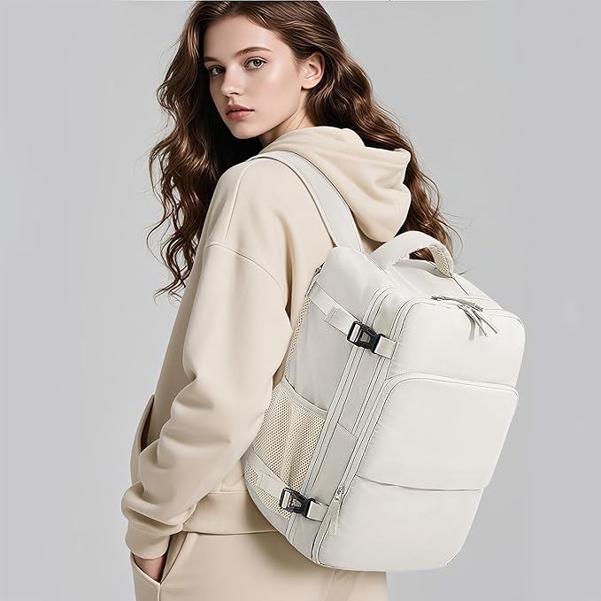 Travel Backpack, Carry on Flight Approved Backpack with Multi-Pockets, TSA Waterproof 17.3inch Laptop Backpack, Personal Item Travel Bag for Men Women, Beige
