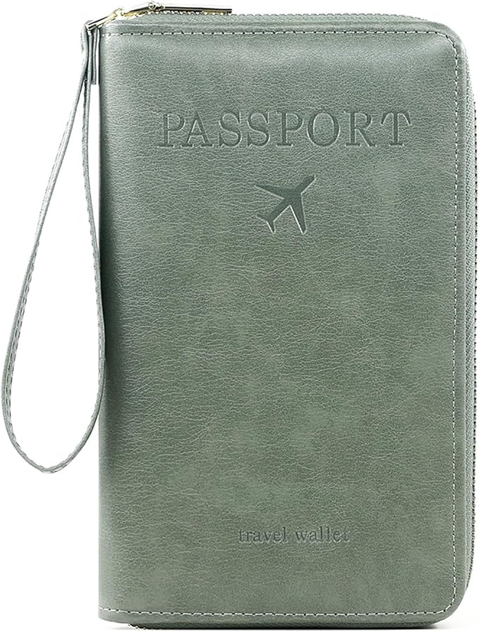 Rowgins Rfid Blocking Passport Holder Wallet, Rowgins Rfid Passport Holder with Zipper, PU Leather PassportHolder for Travel (GREEN)