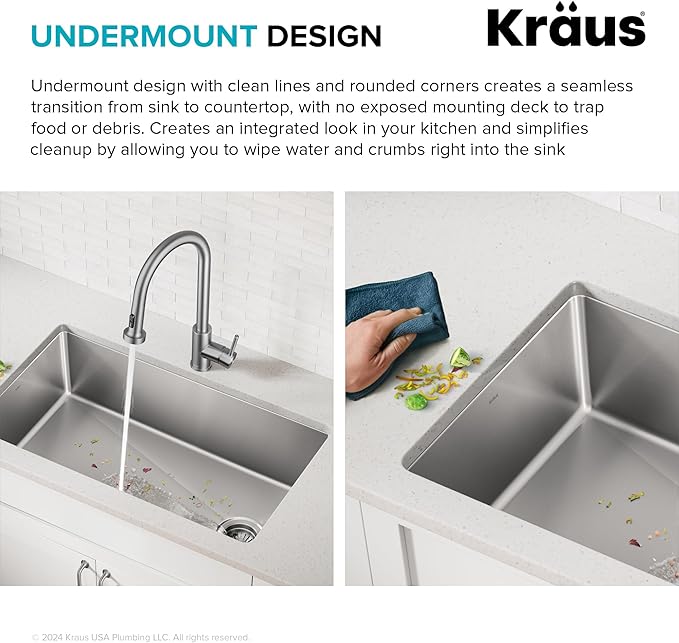 KRAUS Fairlane 25-inch Undermount Single Bowl 18-Gauge Stainless Steel Kitchen Sink, KHU641-25