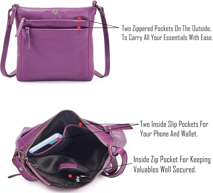 Small Soft Genuine Leather Crossbody Purse Women’s Sling Crossover Shoulder Travel Handbag with Triple Zipper