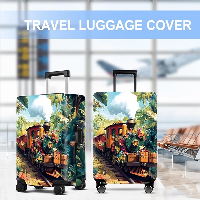 Train Luggage Cover Washable Suitcase Protector Anti-Scratch,Stretchable Fit for 20-34Inch Luggage Durable Travel Bag Cover with Zipper Closure (M(24-26inch suitcase))