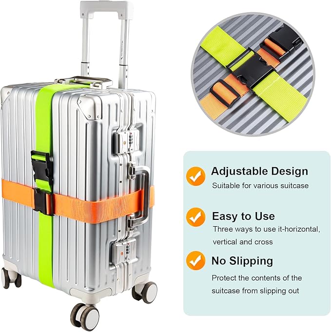 Luggage Straps for Suitcases TSA Approved, Travel Belt Suitcase Belt, Suitcase Straps TSA Approved, Luggage Belt Strap TSA Approved, Travel Straps for Luggage, Luggage Band Bag Straps 4 Pack