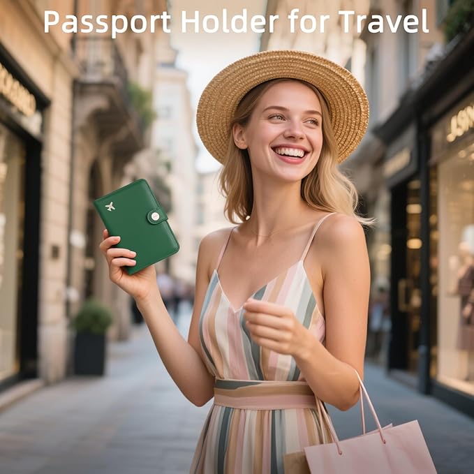 ZOPPEN Passport Holder Women, Passport Cover Travel Wallet Rfid Blocking Passport Wallet Cover Case Travel Essentials Document Organizer, Grass Green